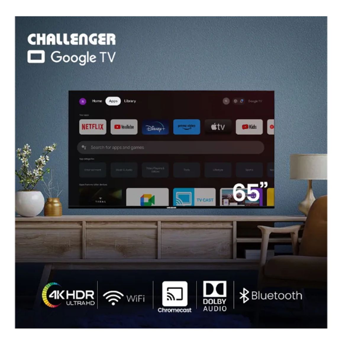 CHALLENGER - Televisor CHALLENGER 65 65KG85 4K UHD LED Smart TV Google