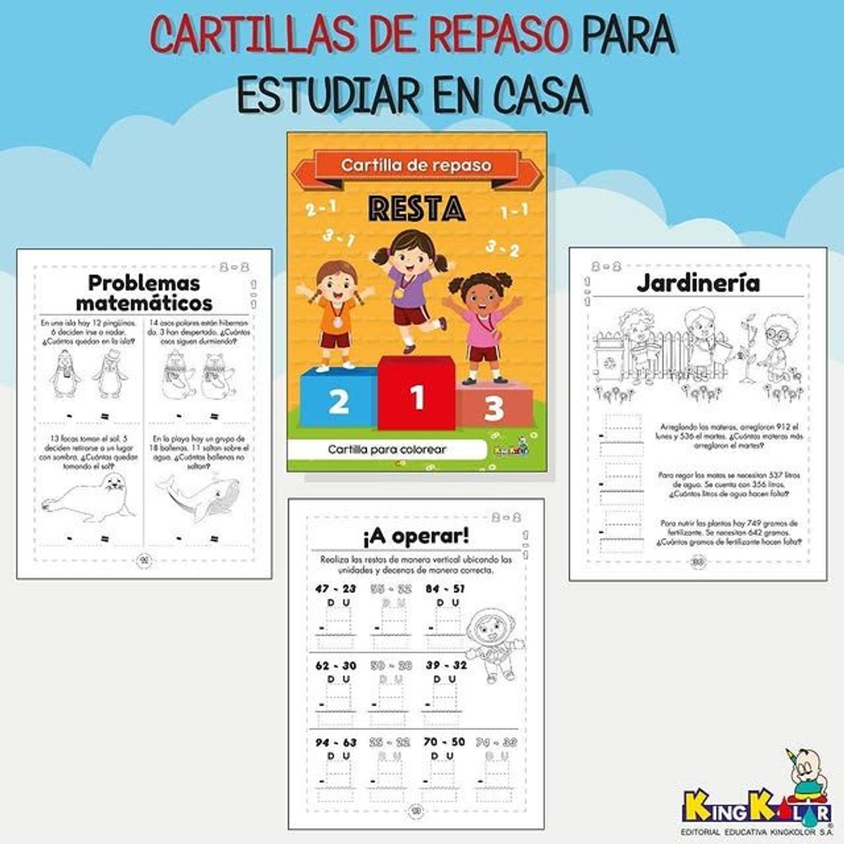 GENERICO - Cartilla de Repaso Resta para Estudiar y Colorear para Niños