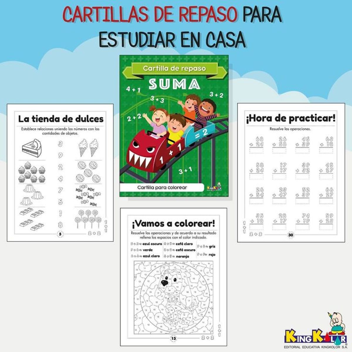 GENERICO - Cartilla de Repaso Suma para Estudiar y Colorear para Niños