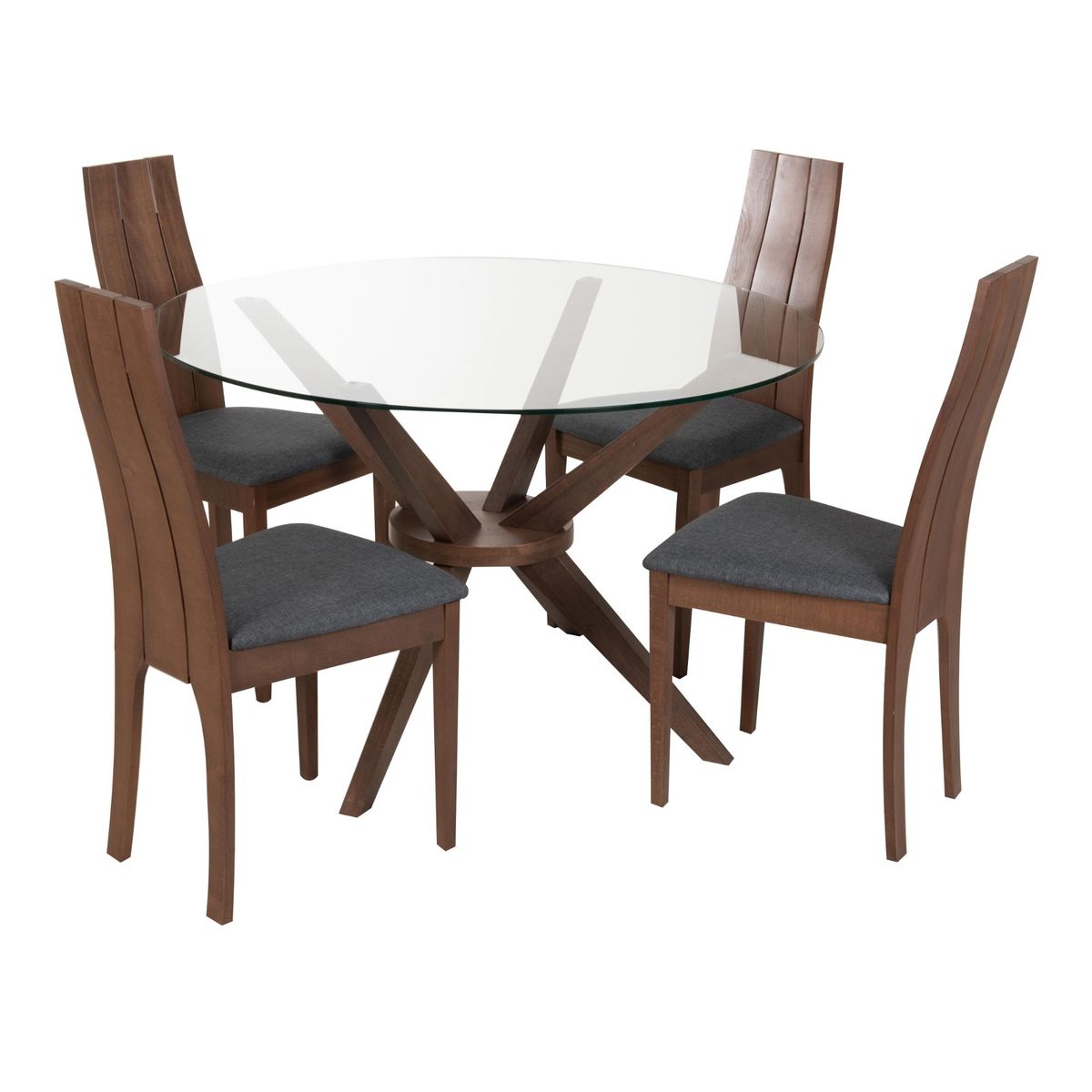 MUEBLES FIOTTI - Juego de comedor 4 Puestos Redondo Vidrio caoba