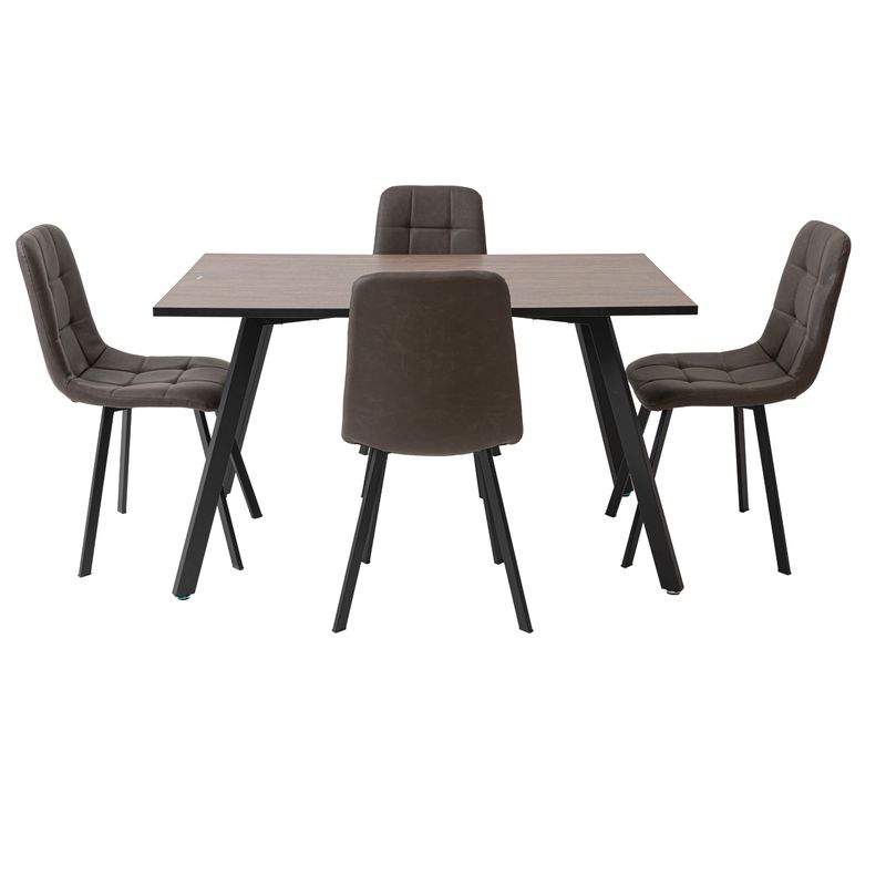 MUEBLES FIOTTI - Juego de comedor 4 Puestos Acero Gris Wengue Nahuel