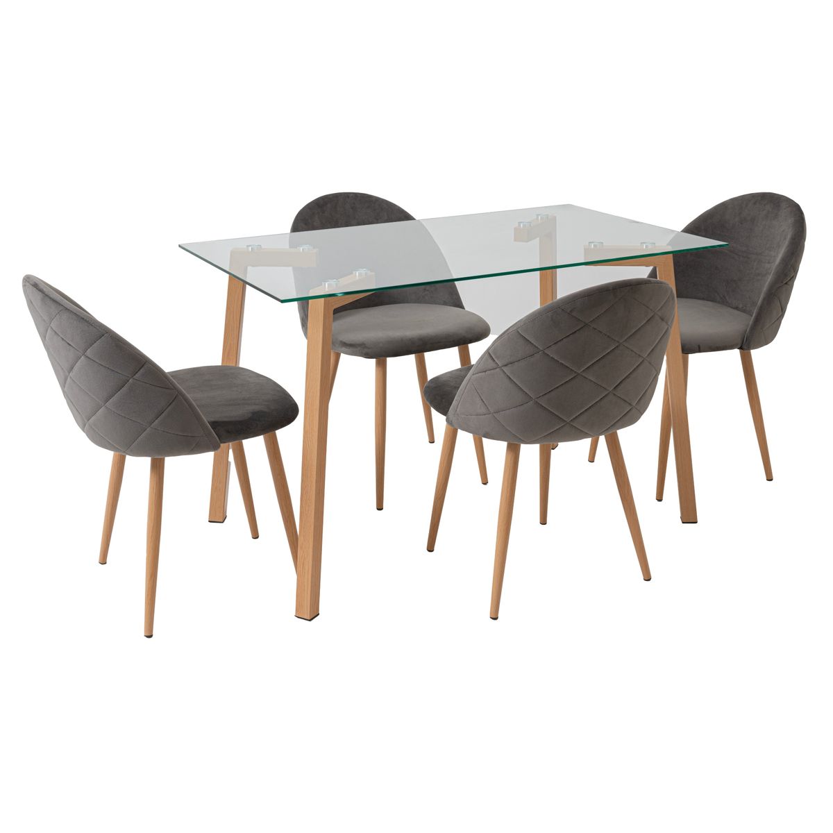 MUEBLES FIOTTI - Juego de comedor 4 Puestos Vidrio Gris Najam