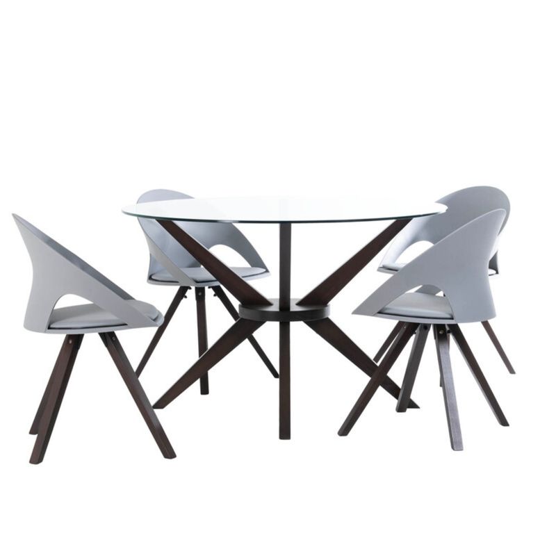 MUEBLES FIOTTI - Juego de comedor 4 Puestos Redondo Cedro Vidrio  Wengue Elliot