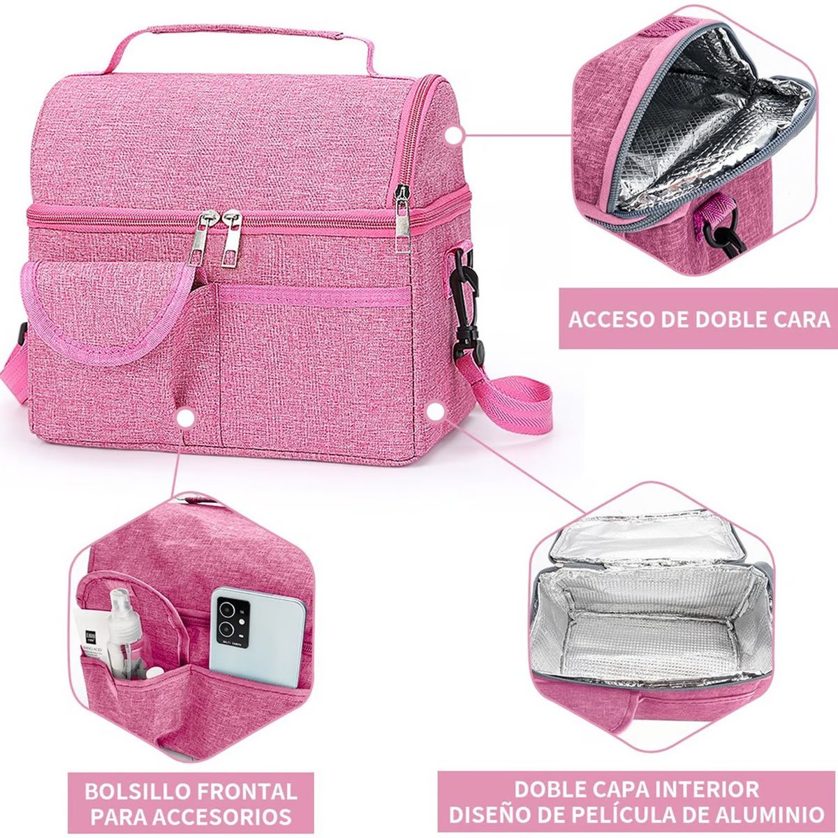 ONE PIXEL - Lonchera Térmica Bolsa Almuerzo Impermeable Rosada