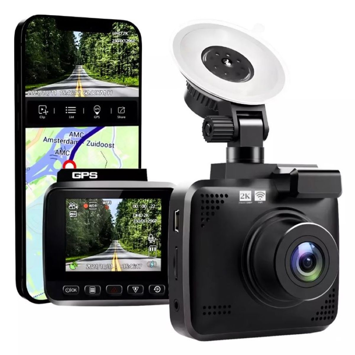 ZHOPI CO - Camara Para Carro Con Gps Wifi Sensor 247 2k Pantalla Lcd