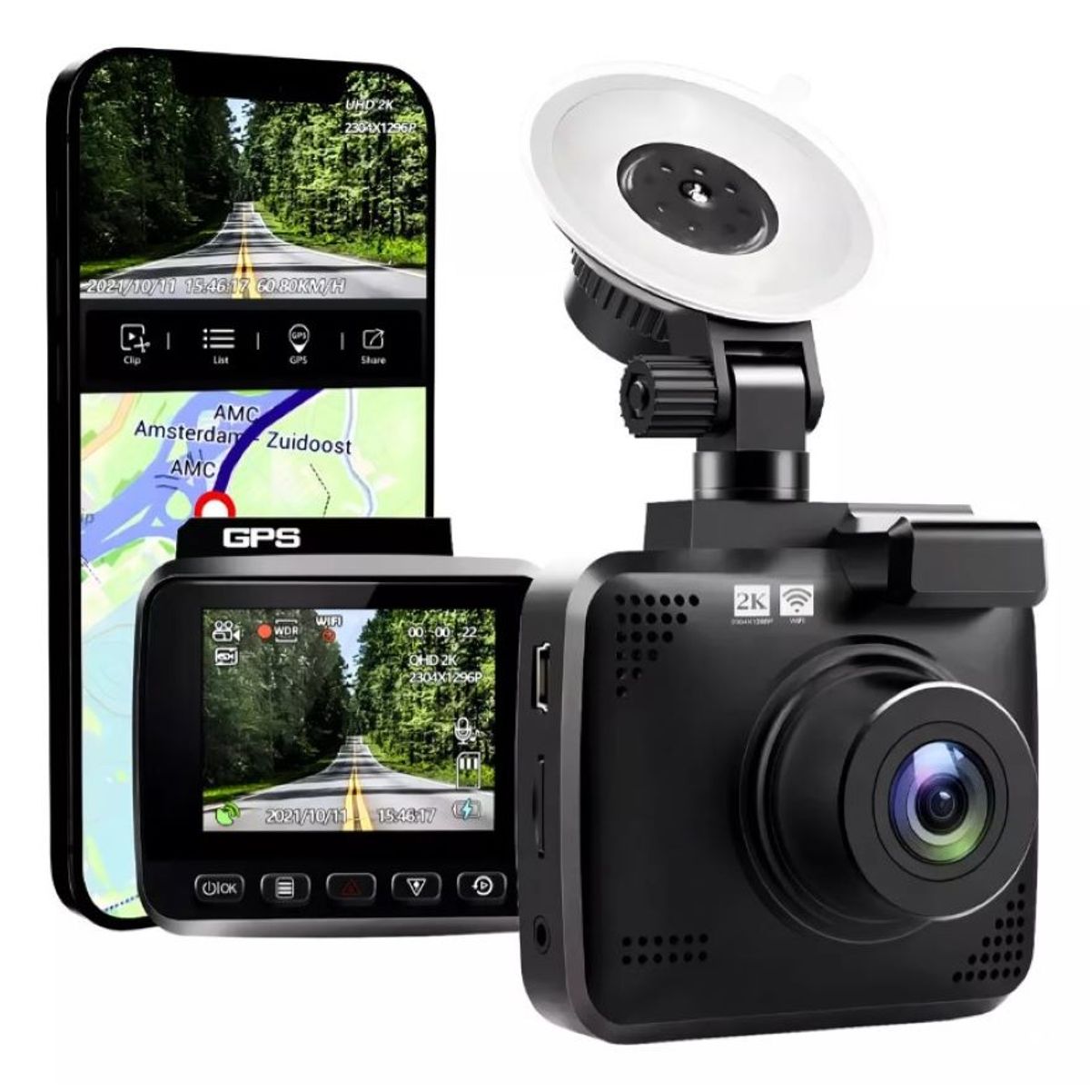 ZHOPI CO - Camara Para Carro Con Gps Wifi Sensor 247 2k Pantalla Lcd