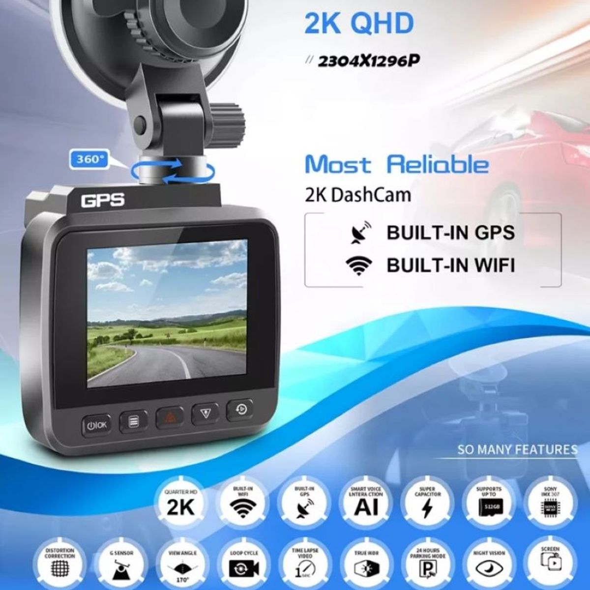 ZHOPI CO - Camara Para Carro Con Gps Wifi Sensor 247 2k Pantalla Lcd