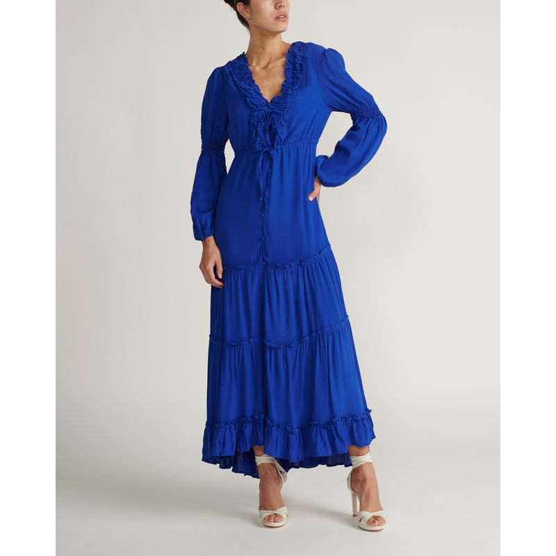 CHERIE - Vestido maxi manga larga azul CHERIE Multicolor D2339HMBLUE