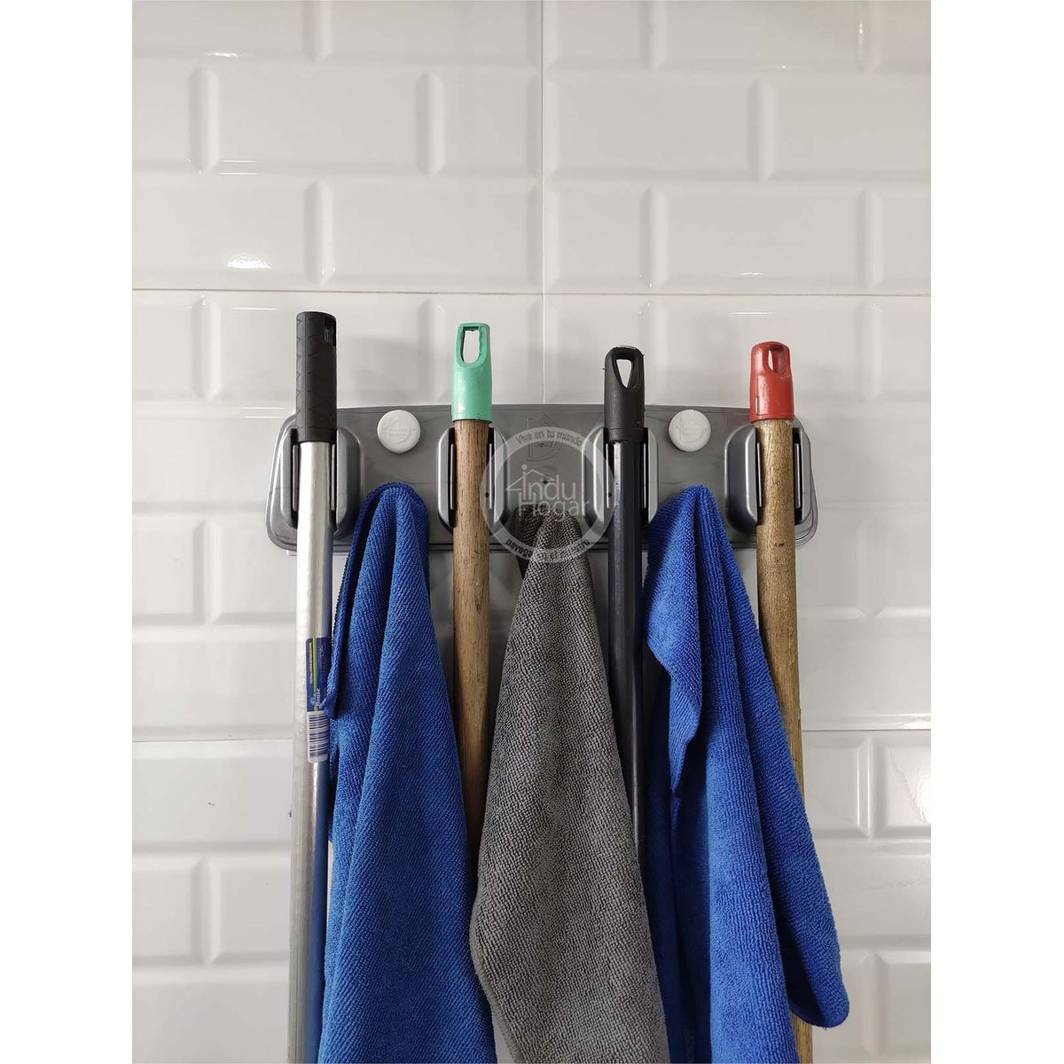 INDUHOGAR - Organizador de escobas y traperos color gris