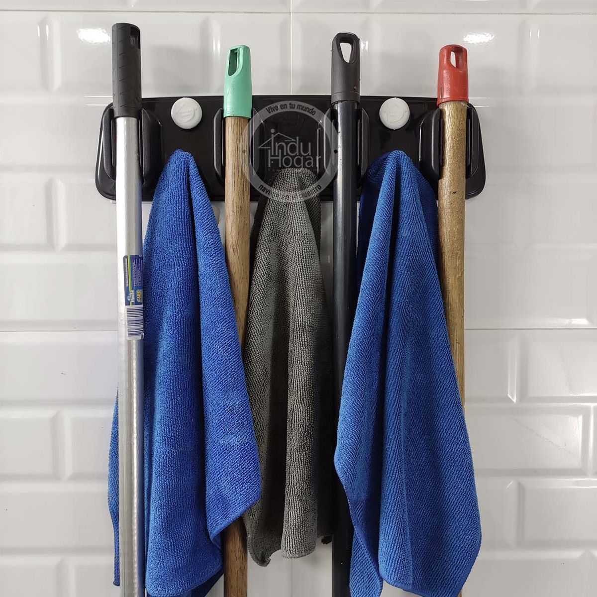 INDUHOGAR - Organizador de escobas y traperos color negro