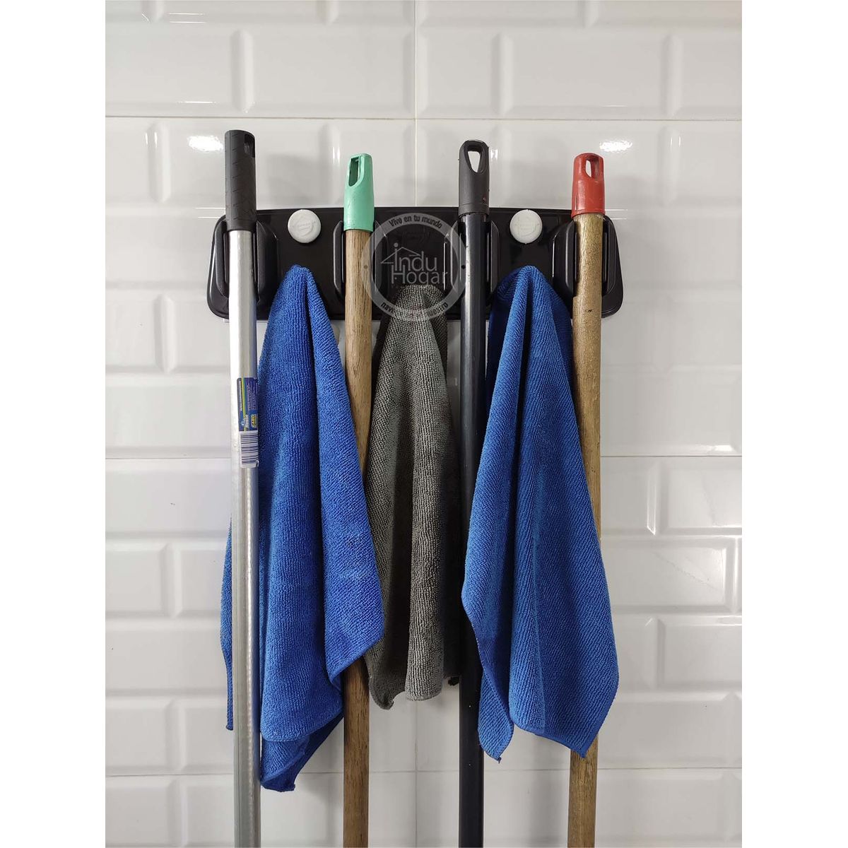 INDUHOGAR - Organizador de escobas y traperos color negro
