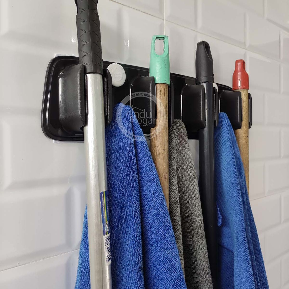 INDUHOGAR - Organizador de escobas y traperos color negro
