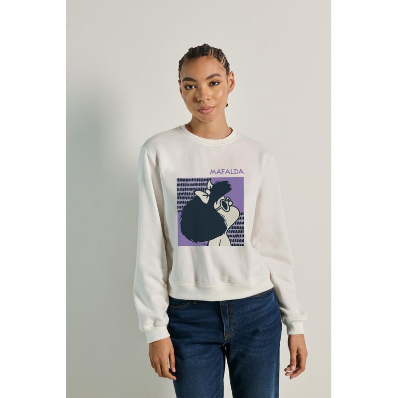 KOAJ - KOAJ Buzo cuello redondo unicolor con diseño de Mafalda MUJER