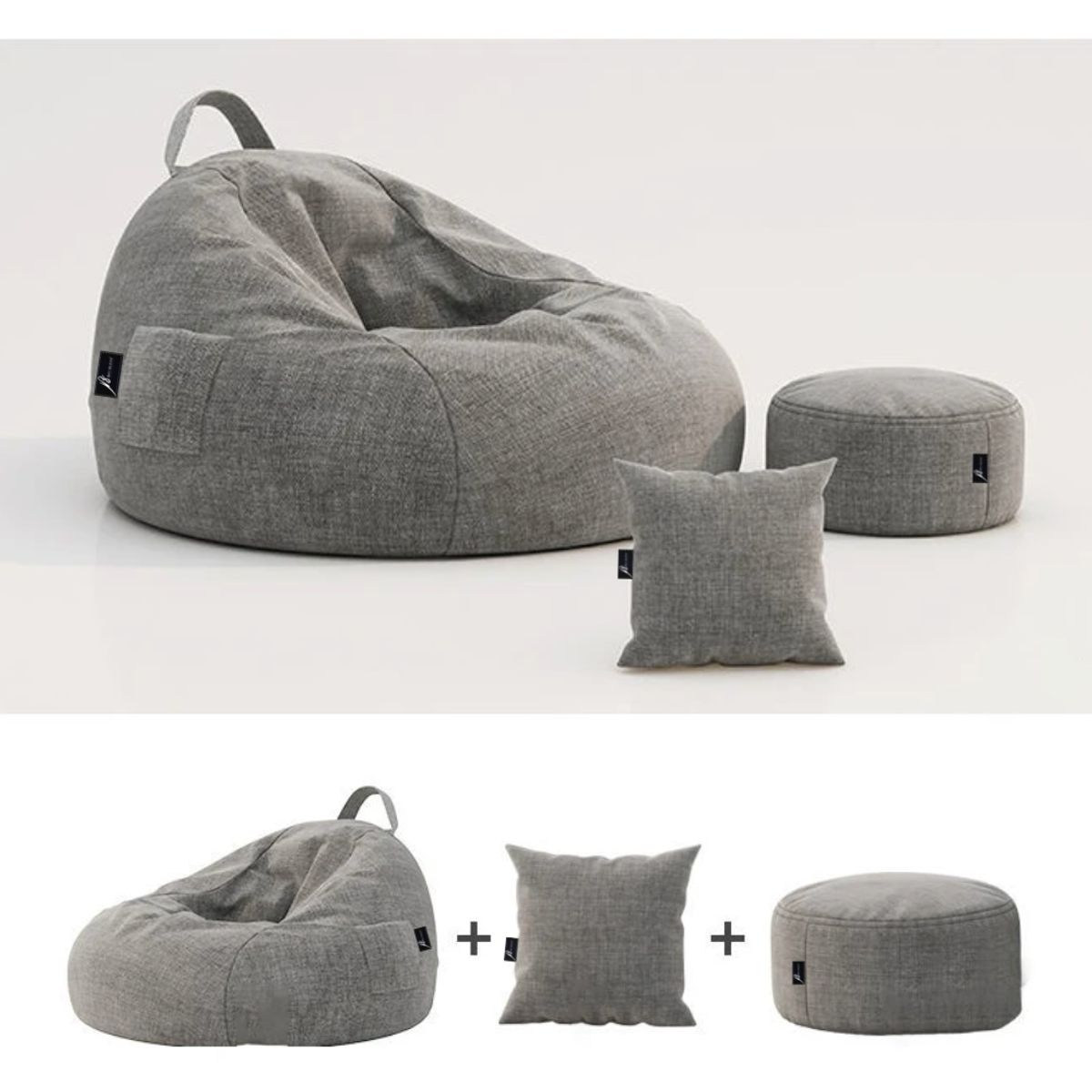 GENERICO - PUFF SILLA DISEÑO GOTA SET COLOR GRIS TAMAÑO L ADULTO