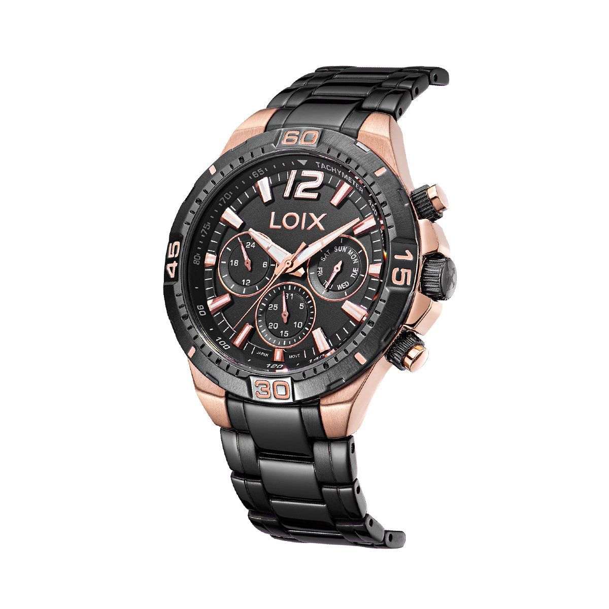 LOIX - Reloj hombre L2134-3 negro con oro rosa tablero negro