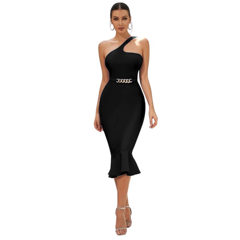 NEGRELI - VESTIDO CASUAL CEÑIDO CON DETALLE EN LA CINTURA DE CADENA