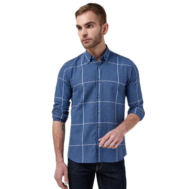 LOS CABALLEROS - Camisa leñadora azul con cuadros blancos Los Caballeros