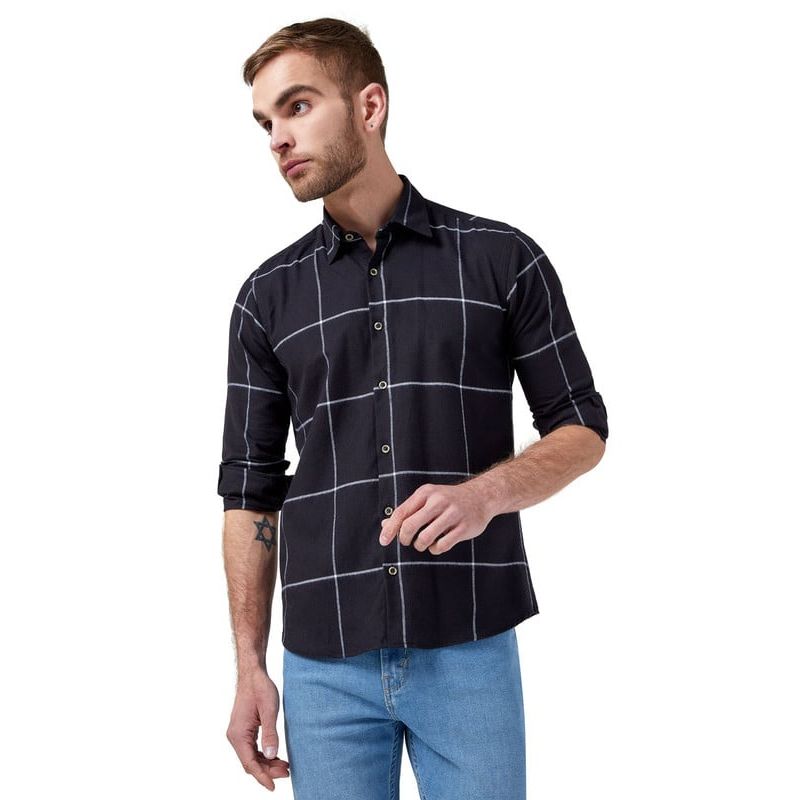 LOS CABALLEROS - Camisa leñadora negra con cuadros blancos Los Caballeros