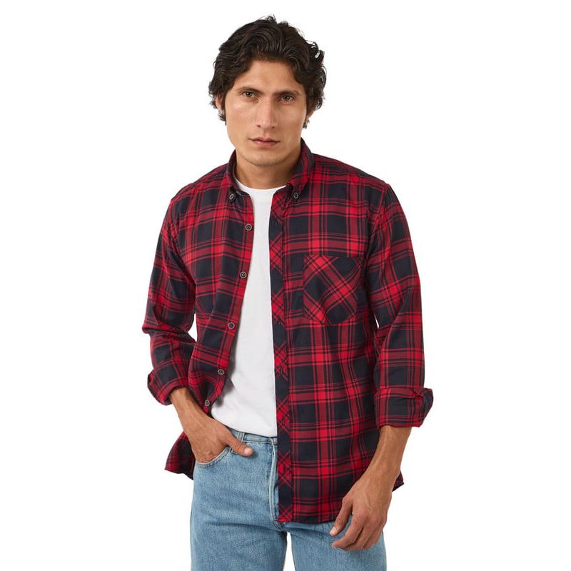 LOS CABALLEROS - Camisa leñadora roja a cuadros azules Los Caballeros