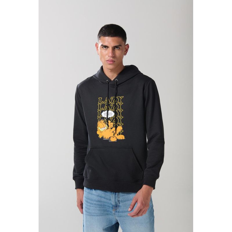 KOAJ - KOAJ Buzo con capota negro y estampado de Garfield HOMBRE