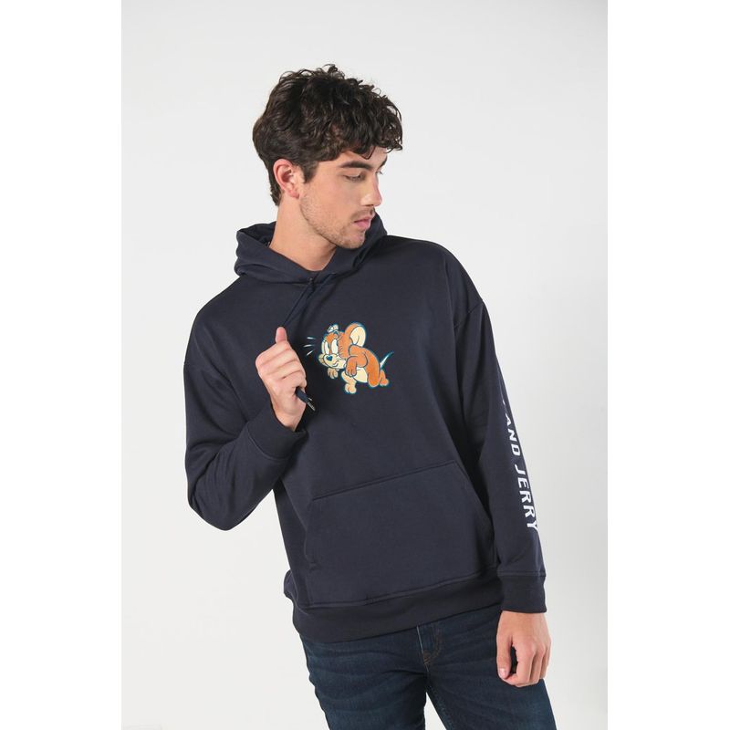KOAJ - KOAJ Buzo oversize con capota azul y artes de Tom y Jerry HOMBRE