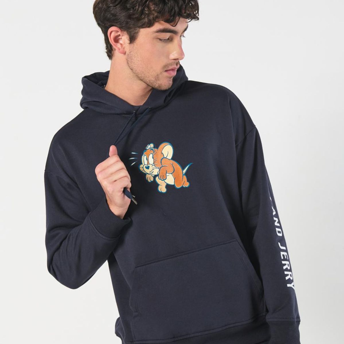 KOAJ - KOAJ Buzo oversize con capota azul y artes de Tom y Jerry Hombre