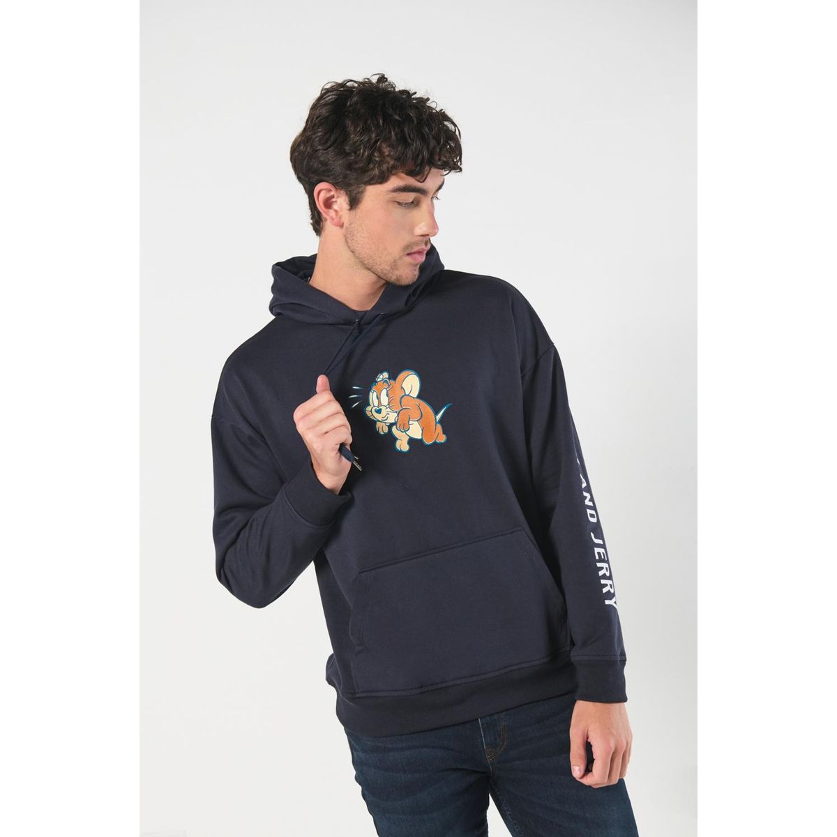 KOAJ - KOAJ Buzo oversize con capota azul y artes de Tom y Jerry Hombre