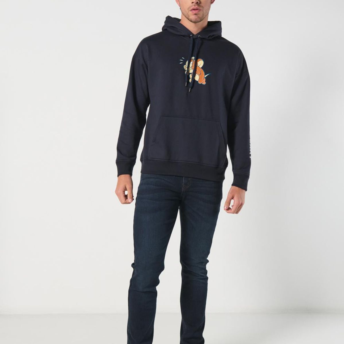 KOAJ - KOAJ Buzo oversize con capota azul y artes de Tom y Jerry Hombre