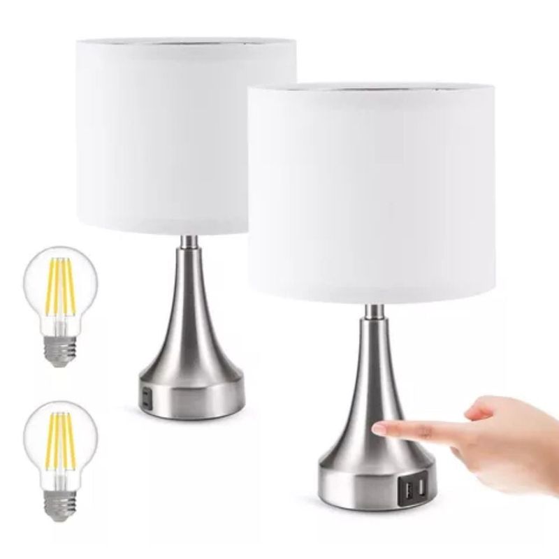 GENERICO - Set X 2 Lamparas De Mesa Dormitorio Mesa De Noche Usb