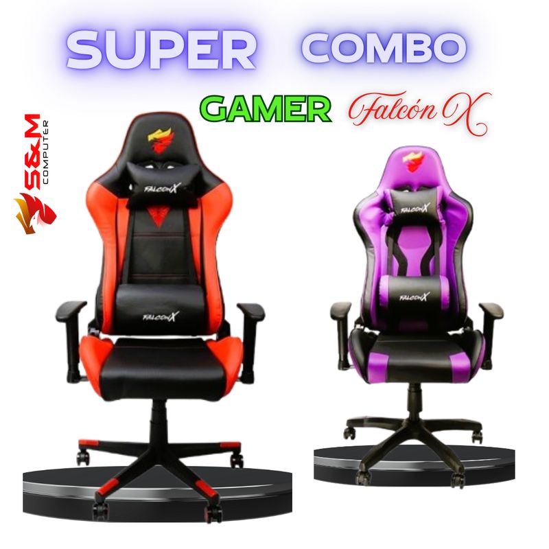 FALCON X - Super Combo Silla Gamer Falcon X 018 Black Red + 205 Purple Black