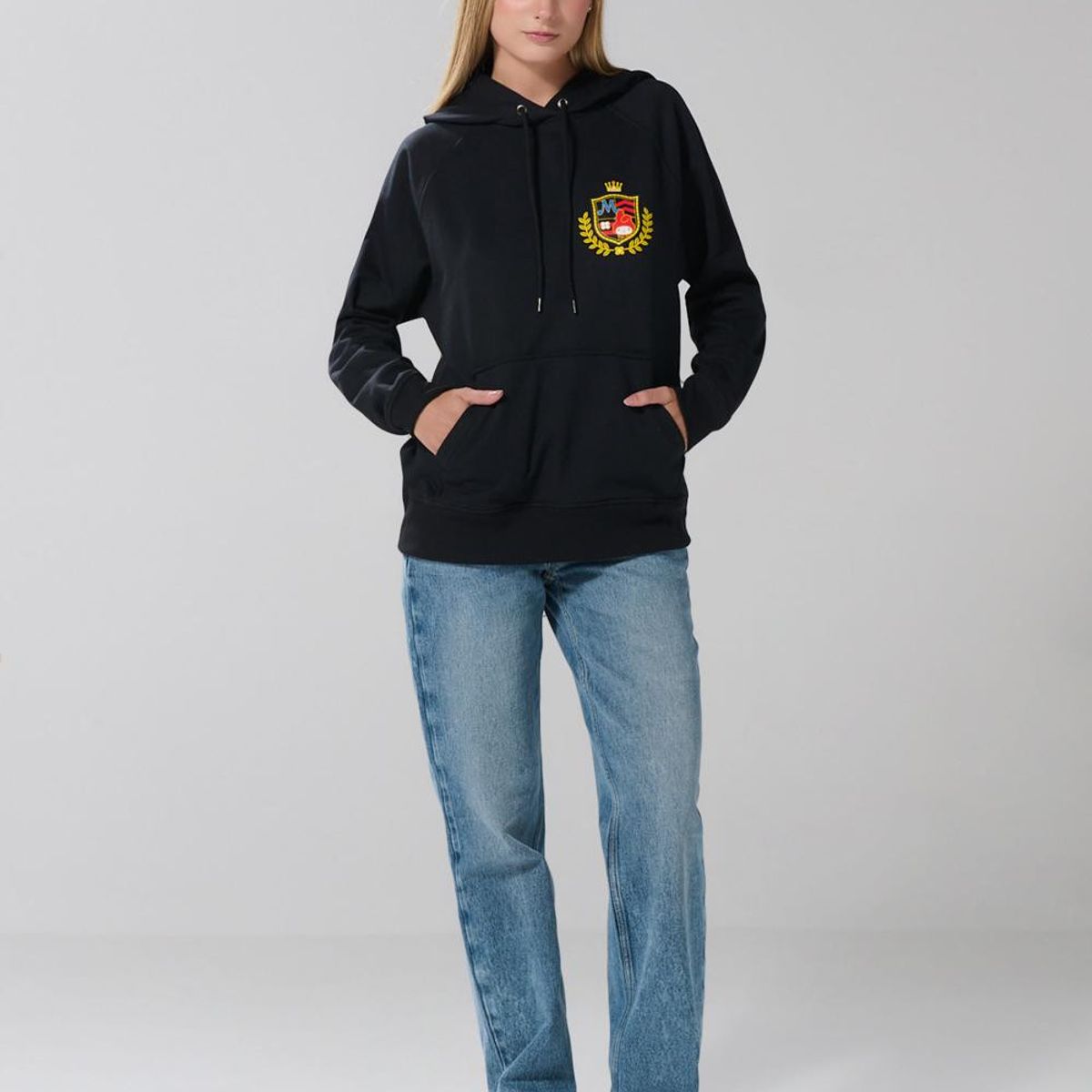 KOAJ - KOAJ Buzo negro con capota, arte de Hello Kitty y manga ran Mujer