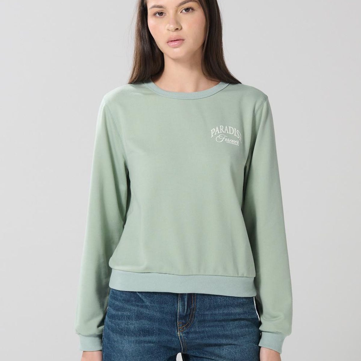 KOAJ - KOAJ Buzo verde claro cuello redondo con arte de animalito Mujer