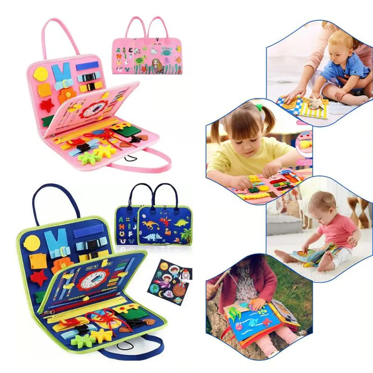 GENERICO - Libro de actividades sensoriales Busy Book Montessori Azul