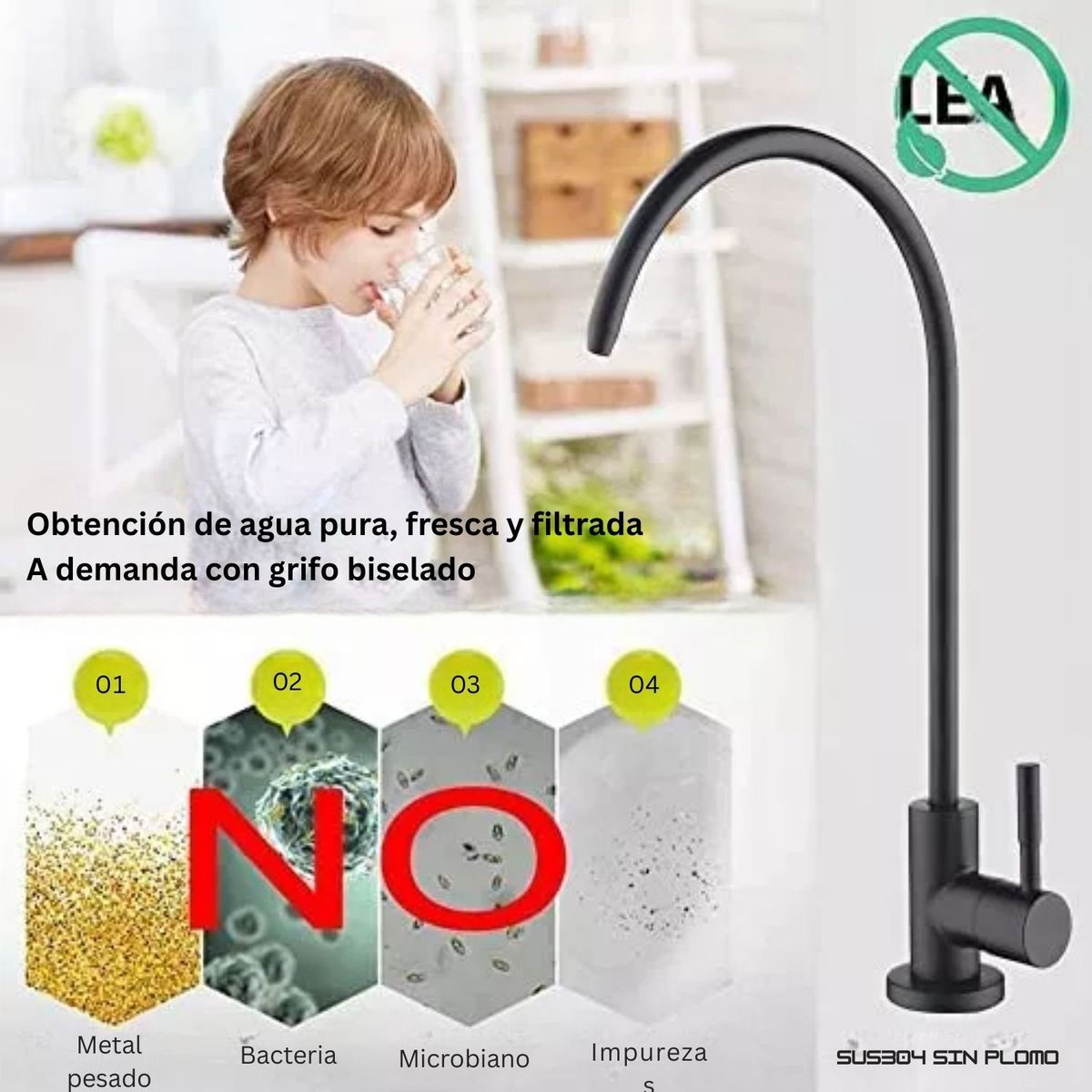 GENERICO - Llave para Filtro de Agua - Negro Mate -ACERO SUS304