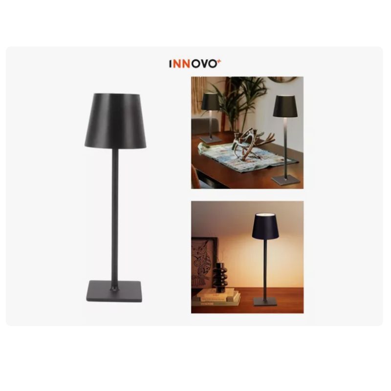INNOVA - Lampara Led Elegante Mesa Táctil Tonos Innovo Led Recargable Negro