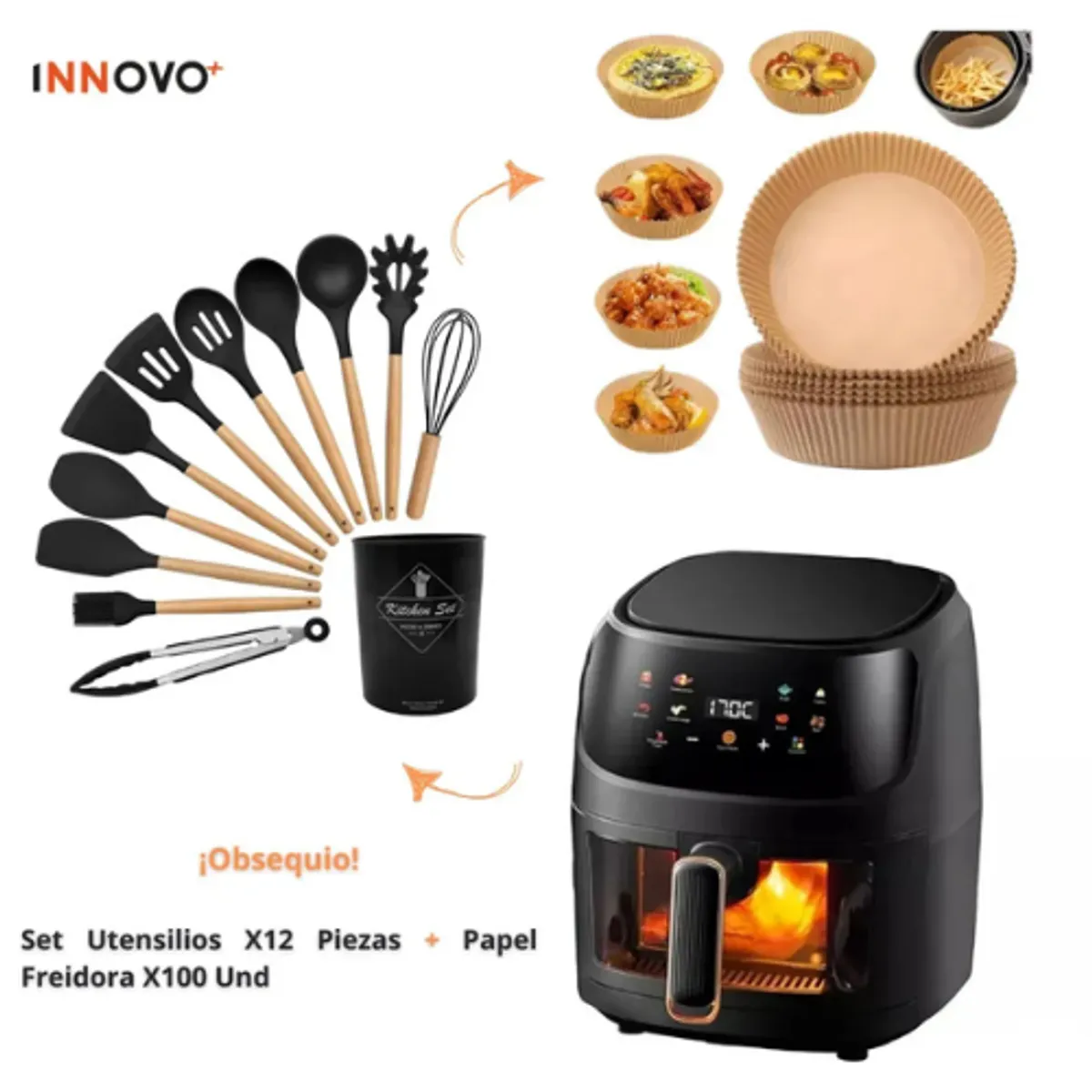 INNOVA - Freidora Olla De Aire Caliente 10L 2400W Digital Air Fryer + Obsequio