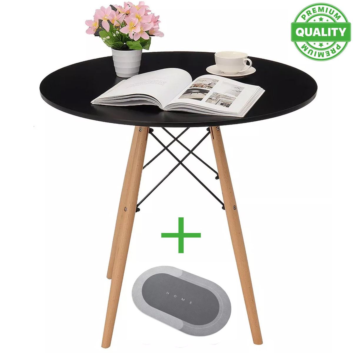 ONE PIXEL - Mesa Comedor Redonda Eames 60 Cm Negra + Obsequio (Tapete)