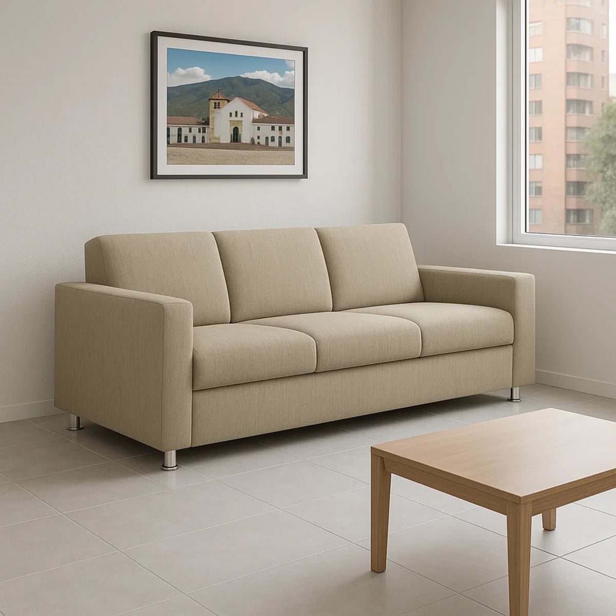 GENERICO - Sofá Calixto 3 Puestos Moderno Tela Antifluidos 200x80x75 Beige