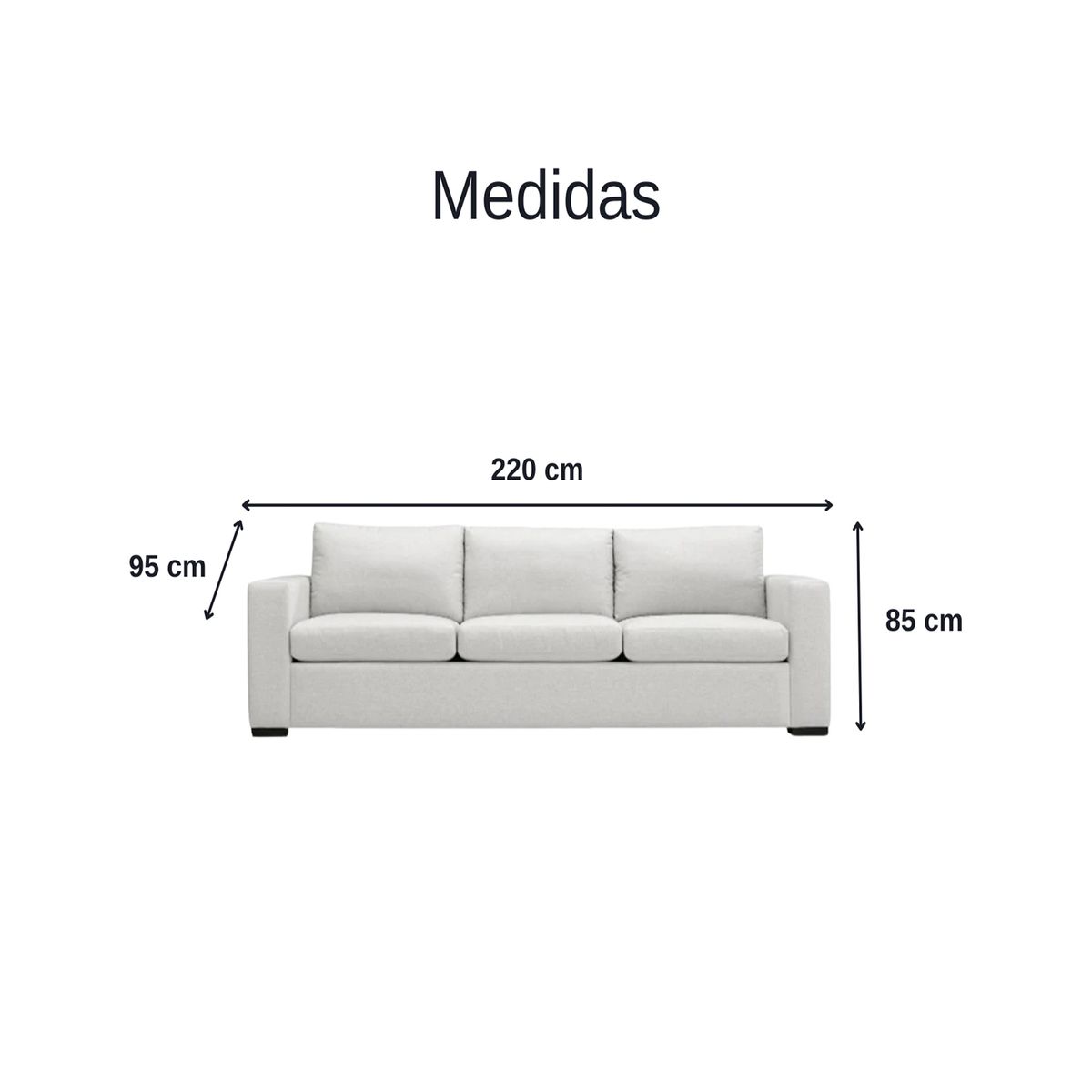 GENERICO - Sofá Calandra 3 Puestos Moderno Tela Antifluidos 220x95x85 Blanco