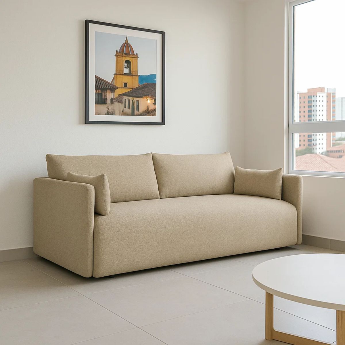 GENERICO - Sofá Snop 2 Puestos Moderno Beige Moderno Elegante Tela Antifluidos 178x90x75 Beige
