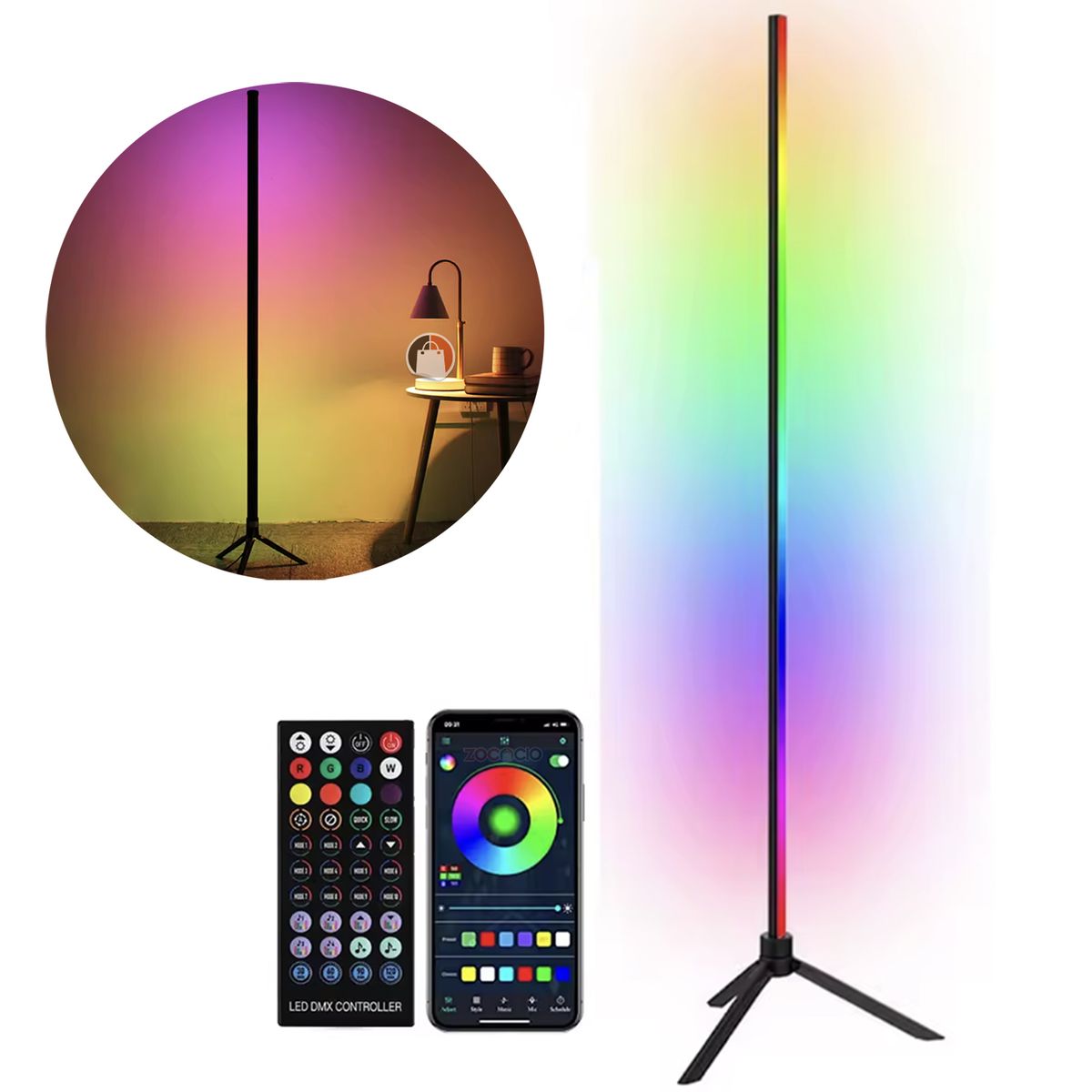 ZOCOCIO - Barra De Luz Lampara De Pie Iluminación Ambiente Led 3 Tubos