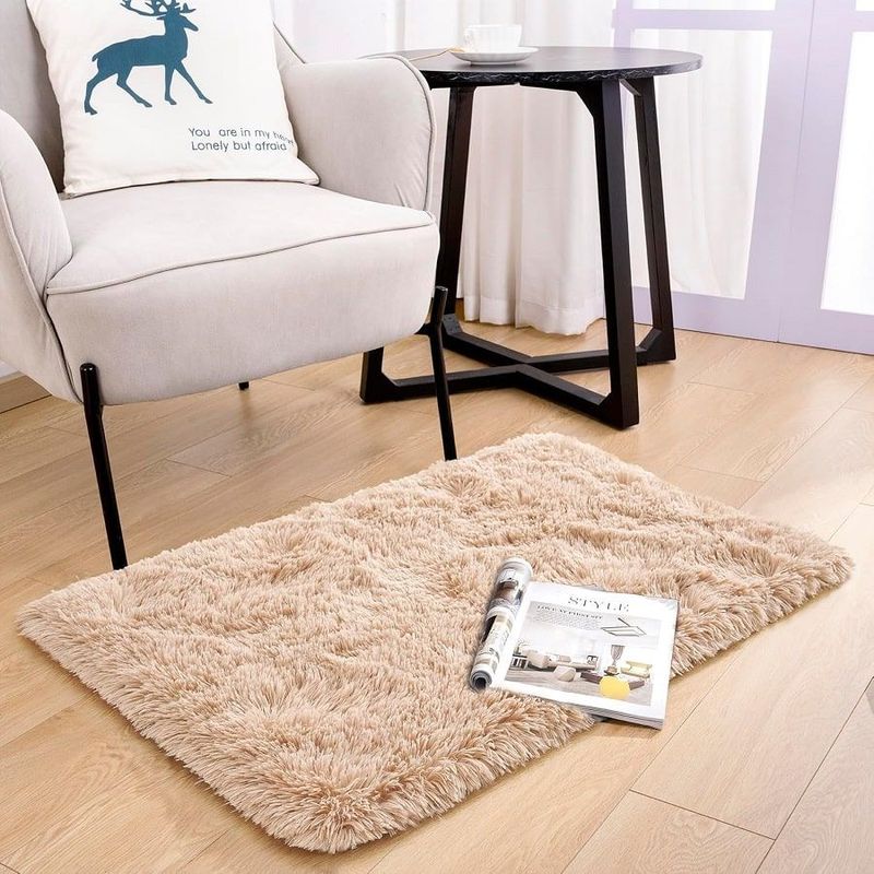 MITAPETE COM - Tapete  Pie De Cama Peludo Antideslizante  50 X 80 cms Marron Claro