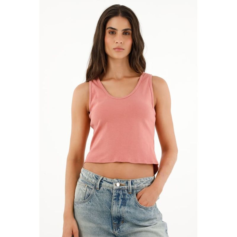 TOPMARK - Camiseta rosada en rib para mujer