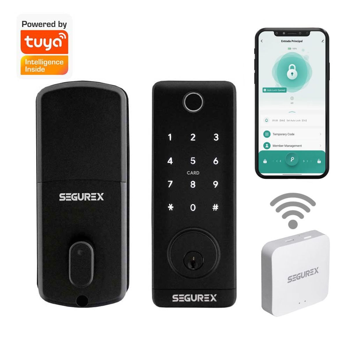 SEGUREX - Cerrojo Inteligente Digital T1B Negro + Gateway WiFi Tuya Smart