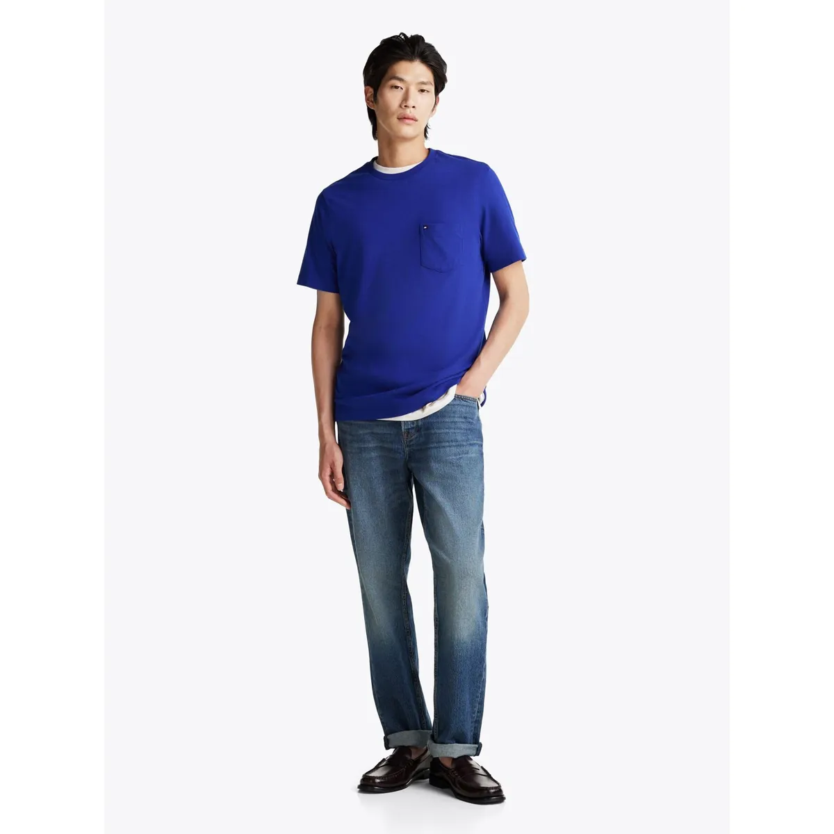 TOMMY HILFIGER - Camiseta azul de cuello redondo con bolsillo Tommy Hilfiger