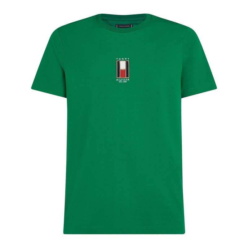 TOMMY HILFIGER - Camiseta verde con logo vertical Tommy Hilfiger