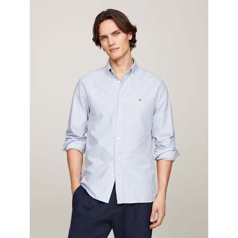 TOMMY HILFIGER - Camisa azul Heritage de rayas con corte regular Tommy Hilfiger