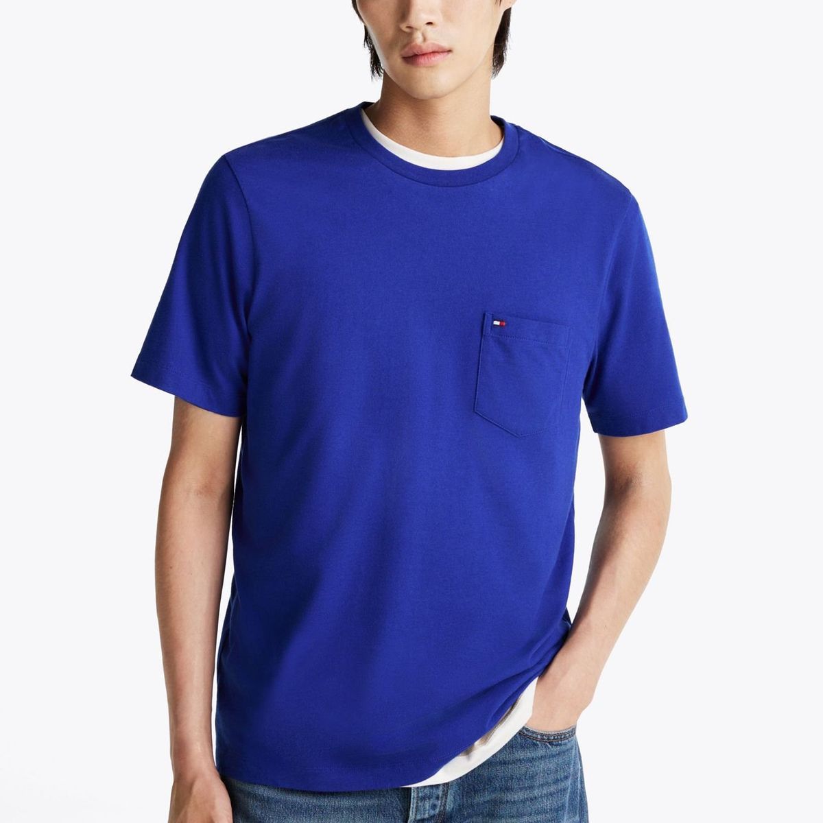 TOMMY HILFIGER - Camiseta azul de cuello redondo con bolsillo Tommy Hilfiger