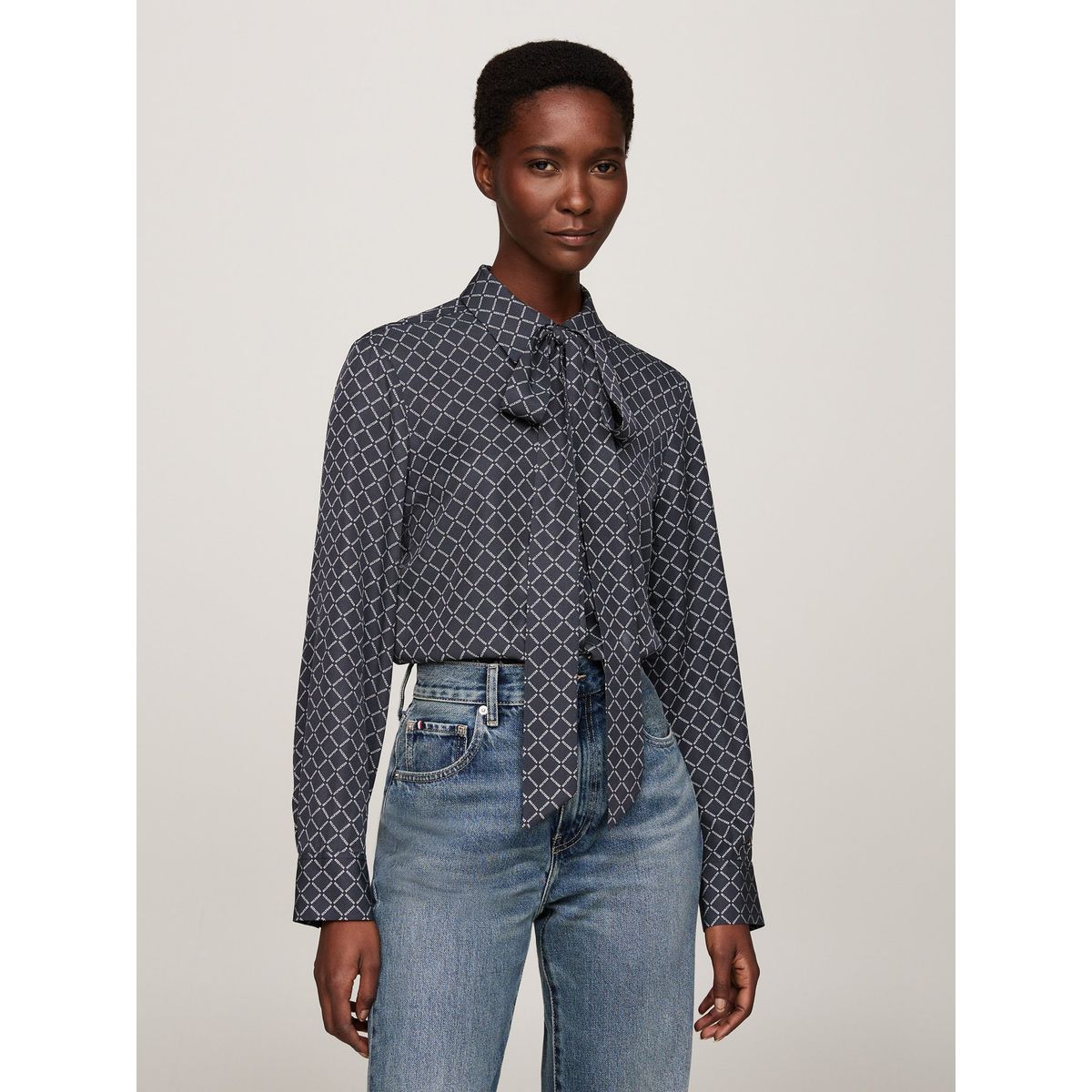 TOMMY HILFIGER - Blusa azul de viscosa con lazo en el cuello Tommy Hilfiger