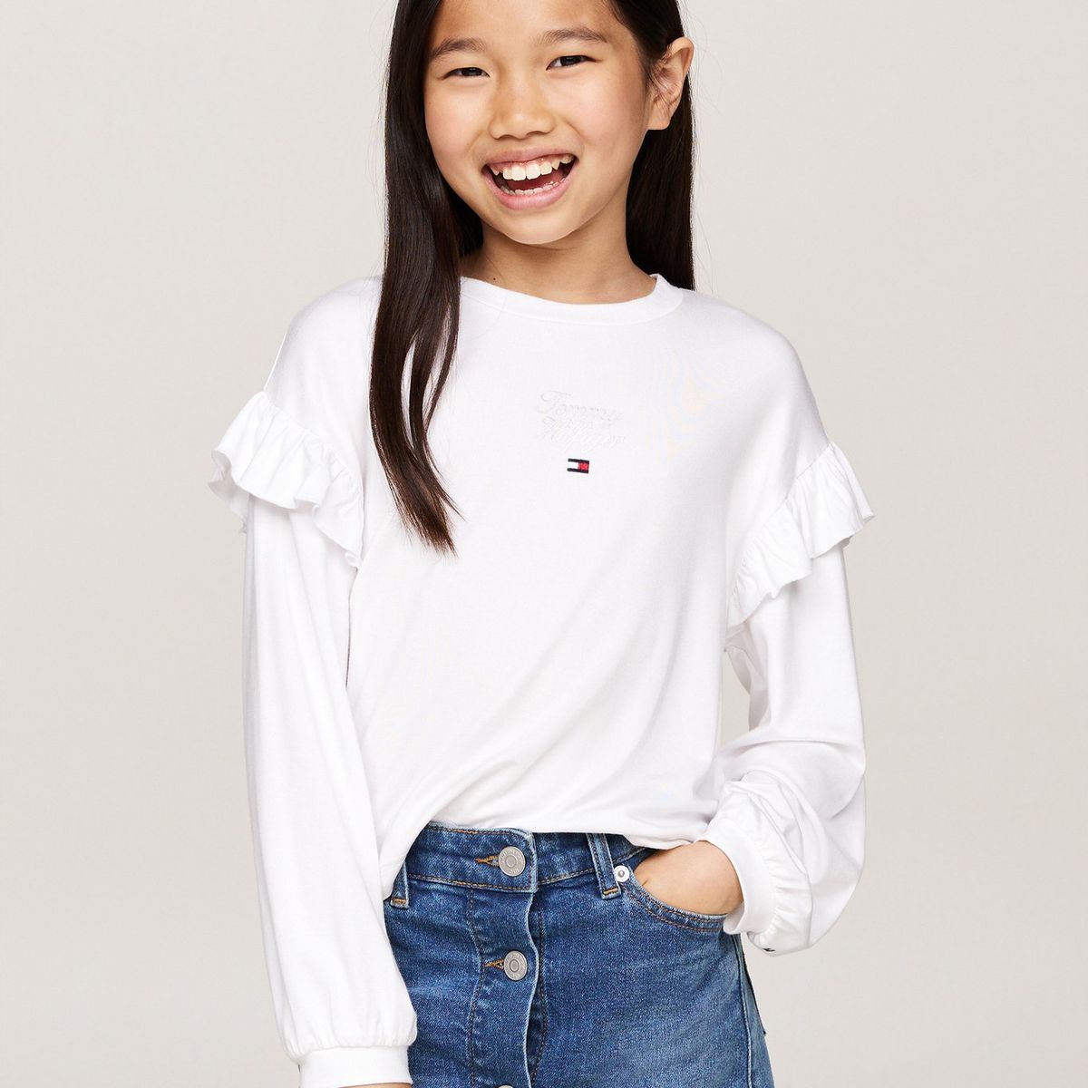 TOMMY HILFIGER - Camiseta Niña Blanca Con Mangas En Volante Tommy Hilfiger